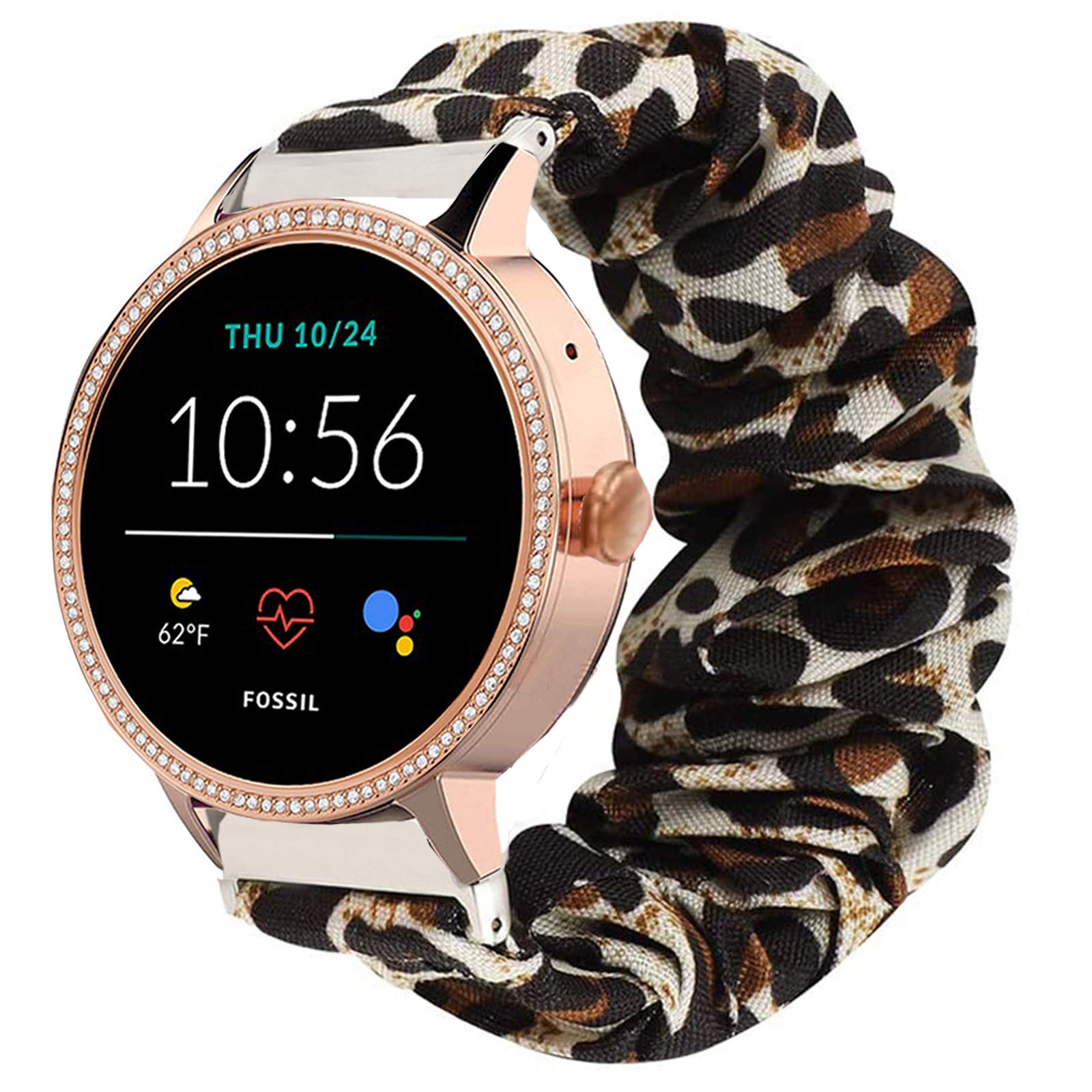 onetuo Compatible for Fossil Women Gen 5E Band, Fabric Elastic Scrunchie Elastic Women Cute Replacement Straps Compatible for Fossil Women's Gen 5E 42mm Smartwatch (Leopard print)