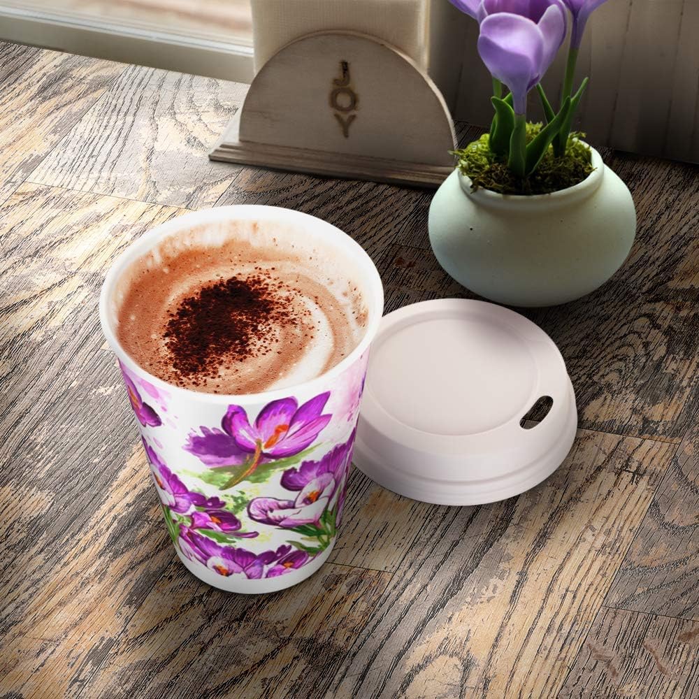 (100 Count) 12 OZ Disposable Double Walled Hot Paper Coffee Cups With Lids-No Sleeves Needed Insulated for Hot Cold Beverage Drinks: Kitchen & Dining