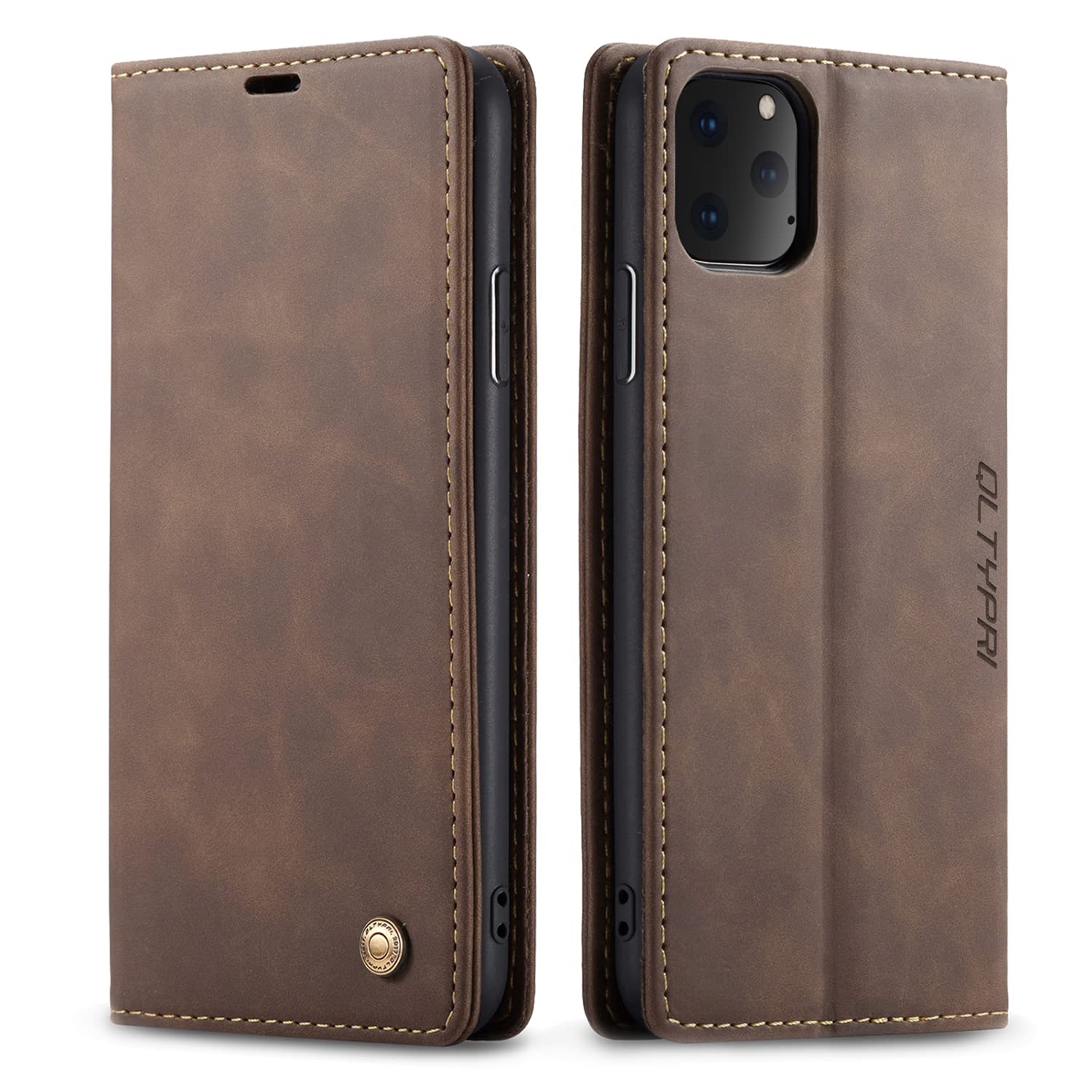 QLTYPRI Case for iPhone 11 Pro, Vintage PU Leather Wallet Case Card Slot Kickstand Magnetic Closure Shockproof Flip Folio Book Case Cover for iPhone 11 Pro - Coffee Brown