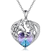 AOBOCO Purple Heart Pendant Necklace for Her Sterling Silver Animal Jewelry