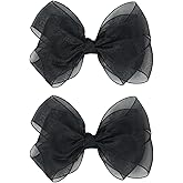 5.5-Inch Organza Double Hair Bows Alligator Clips Hair Accessories for Girls Toddler Kids Children Teens -Black