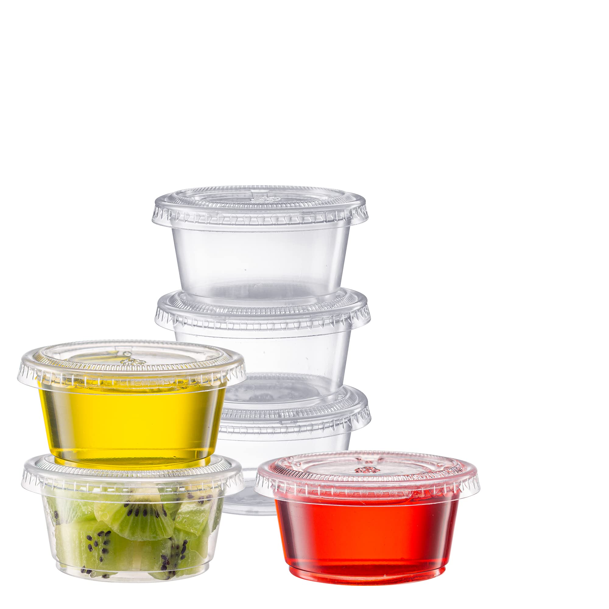 Photo 1 of Pantry Value [2 oz. - 100 Count Clear Disposable Plastic Portion Cups with Lids - Small Plastic Condiment Containers for Sauce, Salad Dressings & Portion Control