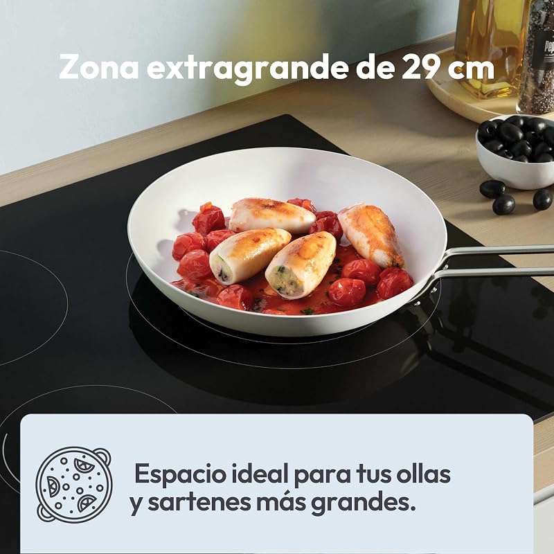 Candy ci633c/e14u, placa de indução, 3 zonas, 60cm, 9 níveis de potência e booster, 7,2kw, controles centrais, indicador de calor, trava de segurança, alerta de superaquecimento e derramamento, preto