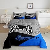 Feelyou Gaming Comforter Set for Boys Teen Video Game Bedding Set for Kids Gamer Comforter for All Season Gamepad Home Decor Queen Size with 2 Pillowcases Blue Black Grey