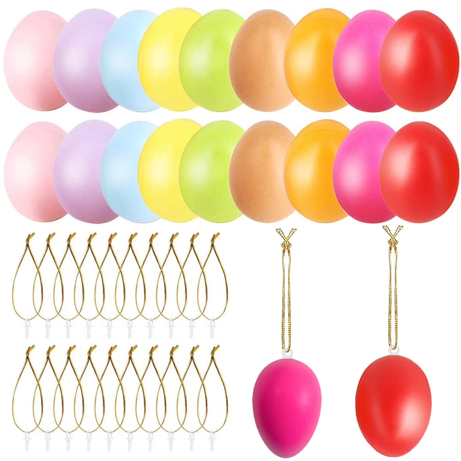 24 x Easter Eggs for Hanging, Colourful, Easter Eggs Plastic for Hanging and Decorating, Easter Eggs with Ribbon for Hanging, Plastic Easter Eggs, Easter Decoration for Outdoor and Indoor Use - 6 x 4