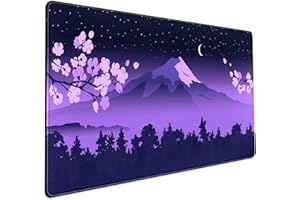 DSKGSJH Purple Desk Mat Japanese Desk Pad Cute Fuji Mountain Gaming Mousepad Large, Cherry Blossom Mouse Pad XXL Desk Mats, Kawaii Anime Deskmats Desktop Protector Laptop Keyboard Mat Pad 31.5x15.75 in