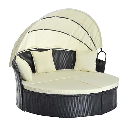 Outsunny Sonneninsel Lounge Sonnenliege Gartenliege Garnitur Gartenset mit Dach, Polyrattan, 171x180x155cm