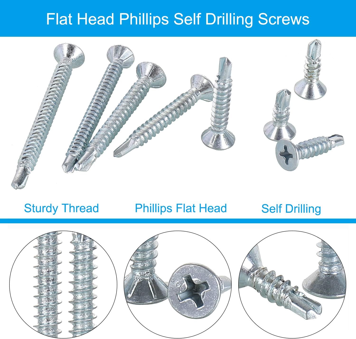 FandWay 360Pcs Self Tapping Screws for Metal,M4.2 Self Drilling Screws for Steel,Countersunk Head Tek Screw - Image 5