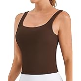 Stelle Women's Ribbed Tank Tops Seamless Padded Workout Crop Top Sleeveless Square Neck Cami Basic Shirts