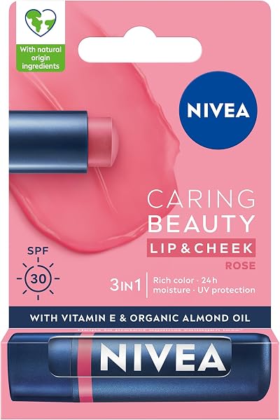 NIVEA Caring Beauty Rose Nude Lip Balm SPF30 4.8g 3-in-1 Lip Cheek Tint