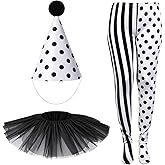 Velmitten 3 Pcs Halloween Clown Costume for Women Harlequin Tight Mesh Neck Collar Dot Headband Jester Costume for Adult