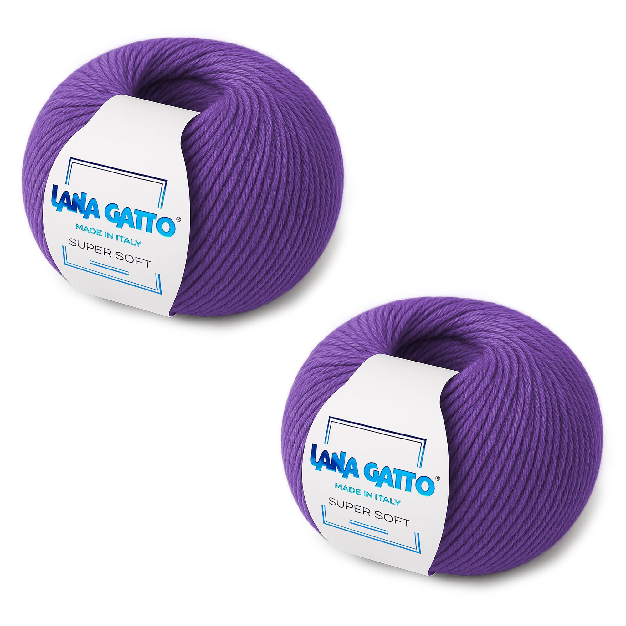 Super Soft Yarns for Crocheting and Knitting 100% Merino Wool Soft Yarn, Extrafine Wool Made in Italy by Lana Gatto Super Soft Line, 4 oz 274 yds, (2, Purple - 14647)