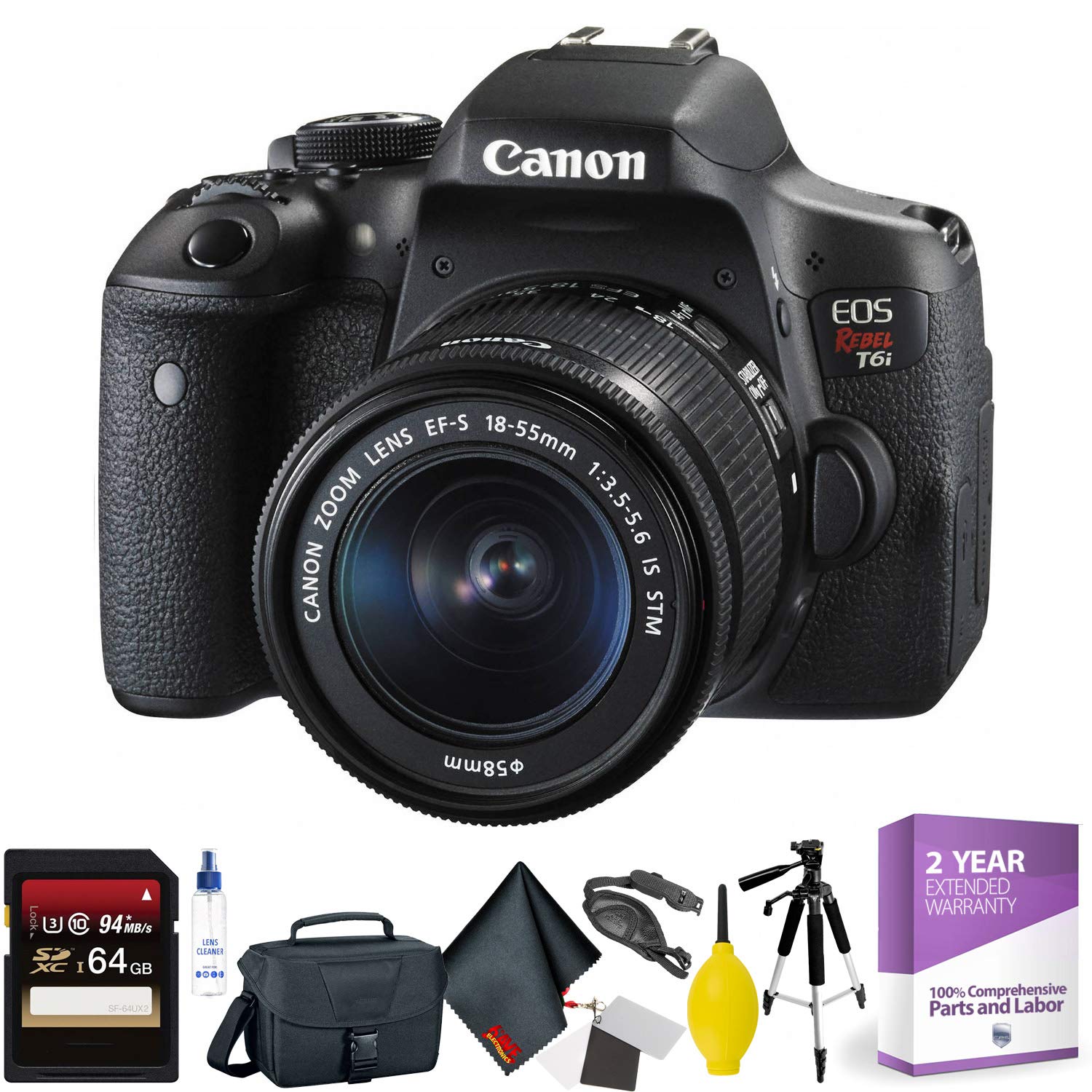 Canon EOS Rebel T6i DSLR Camera with 1855mm Lens + 64GB Memory Card
