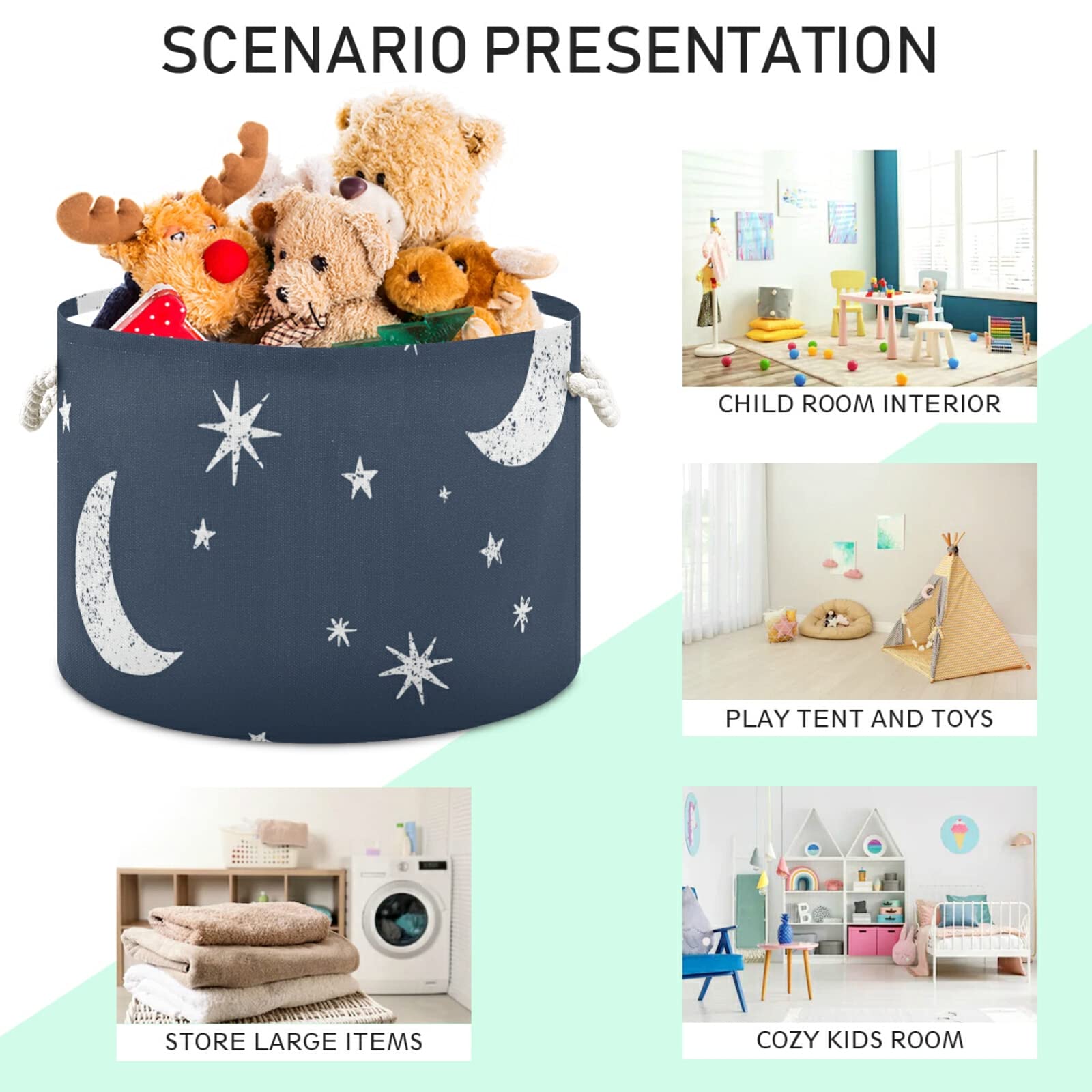 ALAZA Moon Stars and Clouds on The Midnight Sky Storage Basket Gift Baskets Large Collapsible Laundry Hamper with Handle, 20x20x14 in, B06D20005