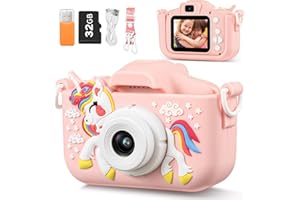 NOWWISH Kids Camera, Toys for Ages 2-7 Girls, 3 4 5 6 7 8 9 Year Old Girl Birthday Gifts for Toddler Children, 48MP 1080P HD Video Dual Lens Digital with 32GB SD Card, Pink