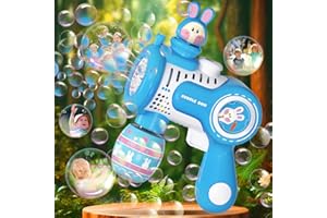 ASSORTY Bubble Gun- Bunny Bubble Machine Gun for Todddles Kids, 12 Holes Electric Bubble Maker with LED for Easter Outdoor Parties, Leak Proof Bubble Blower Toys Easter Basket Stuffers Gifts for Boy Girls