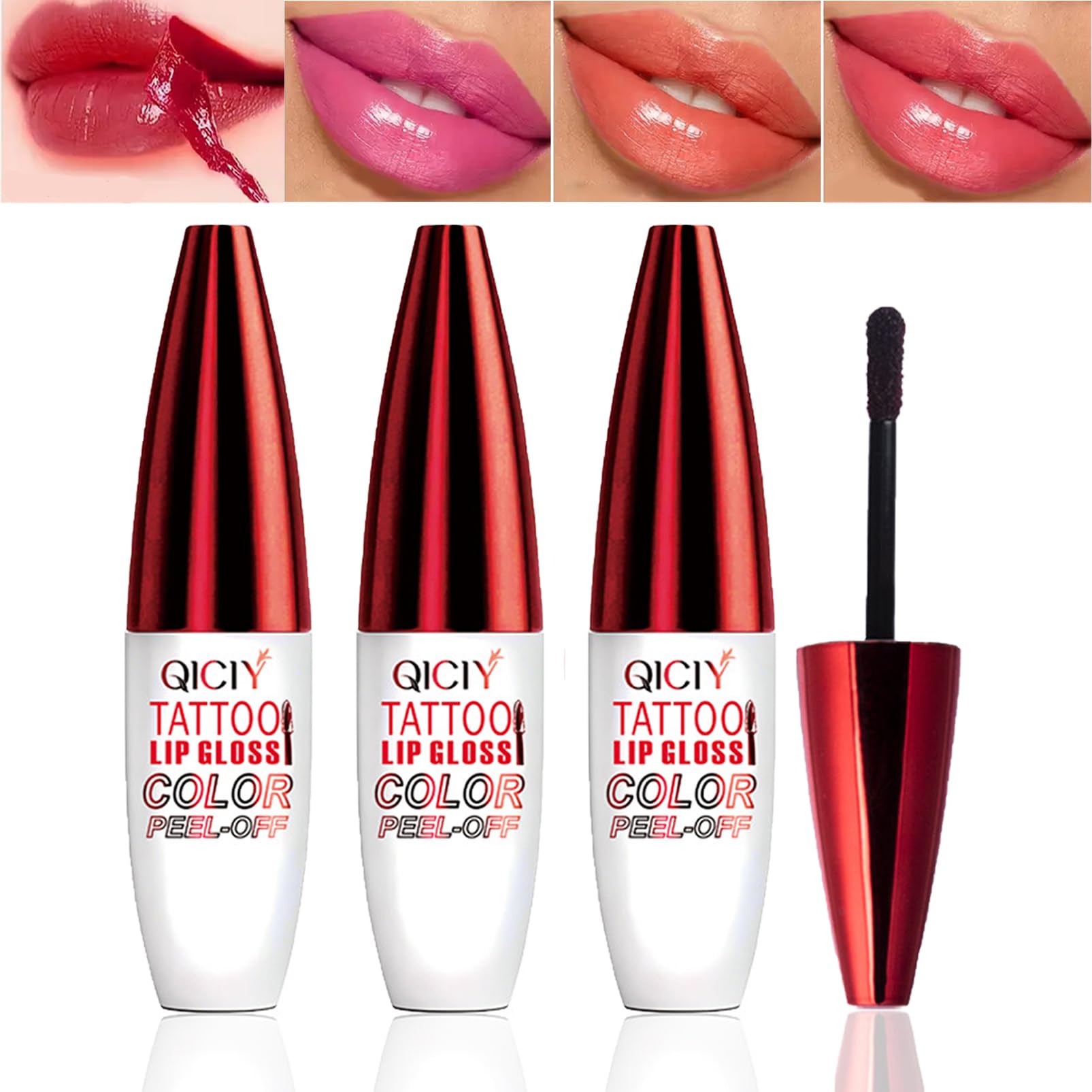 Lip Stain Peel Off, 3Pcs Lip Tint Lip Tattoo Lipstick Peel Off, Lip Stain Long Lasting Peel Off Mouth Lip Gloss, Waterproof Tear Lip Tint Stain Moisturizing Lip Gloss Set For Girls Lip Makeup