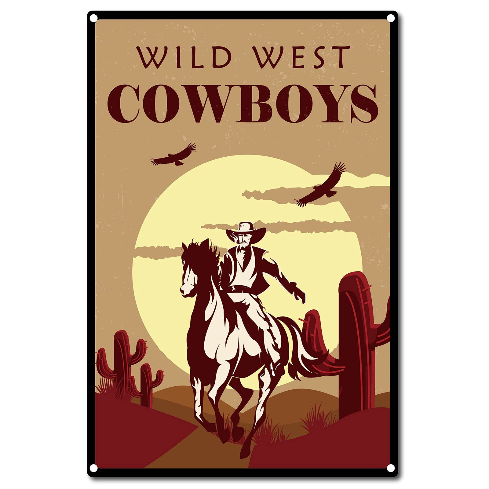 CREATCABIN Retro Vintage Tin Sign Wild West Cow Boys Metal Wall Decor Decoration Art Mural for Home Garden Kitchen Bar Pub Living Room Office Garage Poster Plaque 12 x 8inch — image 1