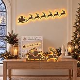 LED Glowing Reindeer Christmas Wall Decor Light 7-Piece Antler Deer Glow Santa Sleigh Press on Warm Backlit Silhouette Lights Indoor Outdoor Festive Lighting Holiday Display 3D Wood Decorations(#2)