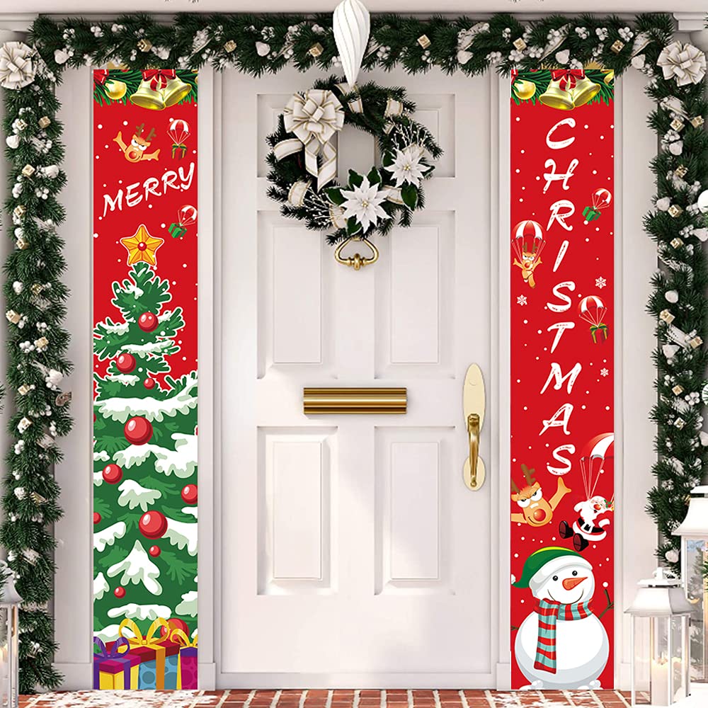 Christmas Decorations Hanging Banner, Merry Christmas Banners, Red Christmas Hanging Banners, Merry Christmas Porch Sign, Porch Sign Xmas Banners, for Christmas Door Decoration