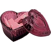 MTJYQYF Vintage Glass Jewelry Box - Heart Shaped Display Box for Storage Ring Earring Trinket Jewelry, Cute Room Decor for Girl Women U2-GRB003-Red