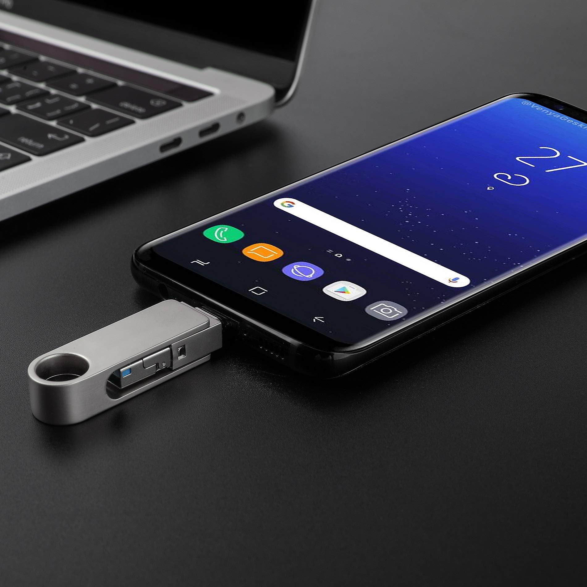 USB 3.0 Type C Flash Driver 32 GB, Tecnugiz 3-in-1, for Storage & Fast Data Transfer, Smartphone, Laptop, Tablet, 3 interfaces: Type C/USB 3.0/Micro-USB