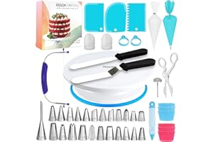 RFAQK 130 PCs Cake Decorating Kit Supplies with Cake Turntable-Cake leveler-24 Numbered Piping Tips with Pattern Chart & EBoo