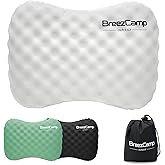 BreezCamp Camping Pillow with Soft Cover, Lightweight Inflatable Pillow for Neck Lumbar Support,Upgrade Backpacking Pillow,Washable Travel Air Pillows for Hiking, Backpacking, Airplane, Beach, White