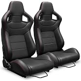 2 Pcs Car Racing Seats, PVC Leather Bucket Seats, Sports Seats, Black | Universal Fit Automotive Seats Reclinable Backrest with Double Sliders Brackets Not Included