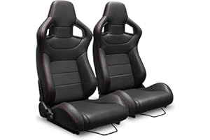 ELOUNTIK 2 Pcs Adjustable Universal Racing Seats with Double Sliders, Reclinable Bucket Seats, 1 Pair of Sport Seats for Vehicles, 22.04''*21.6''*36.6''
