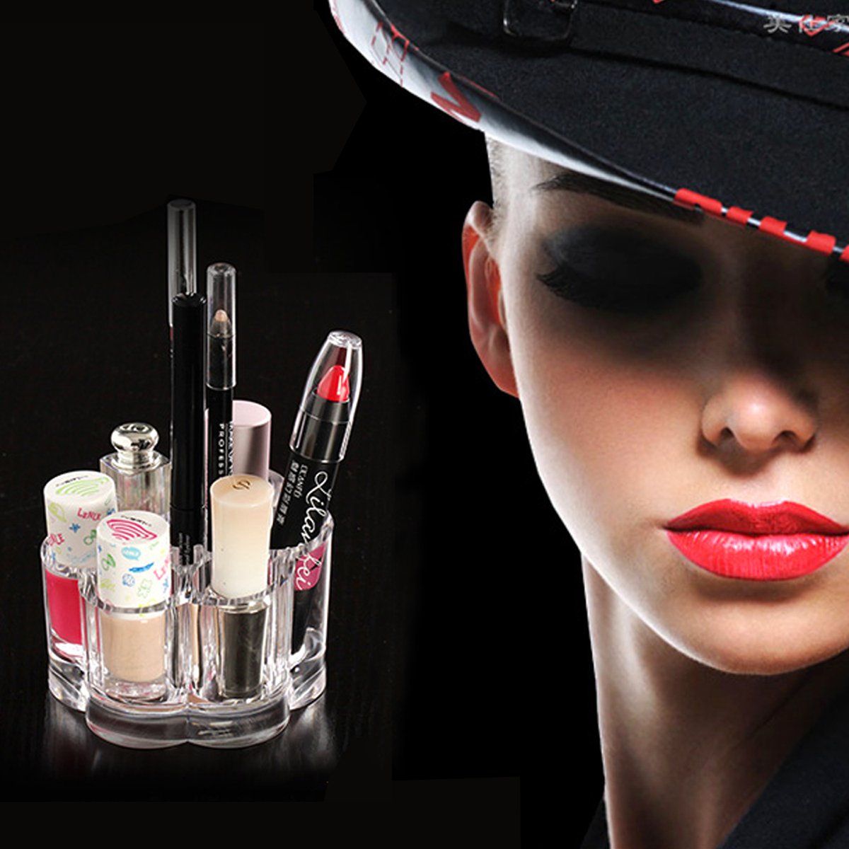 Acrylic Makeup Organizer with 12 Slots in 2 Sizes Clear Round Cosmetic And Lipstick Organizer