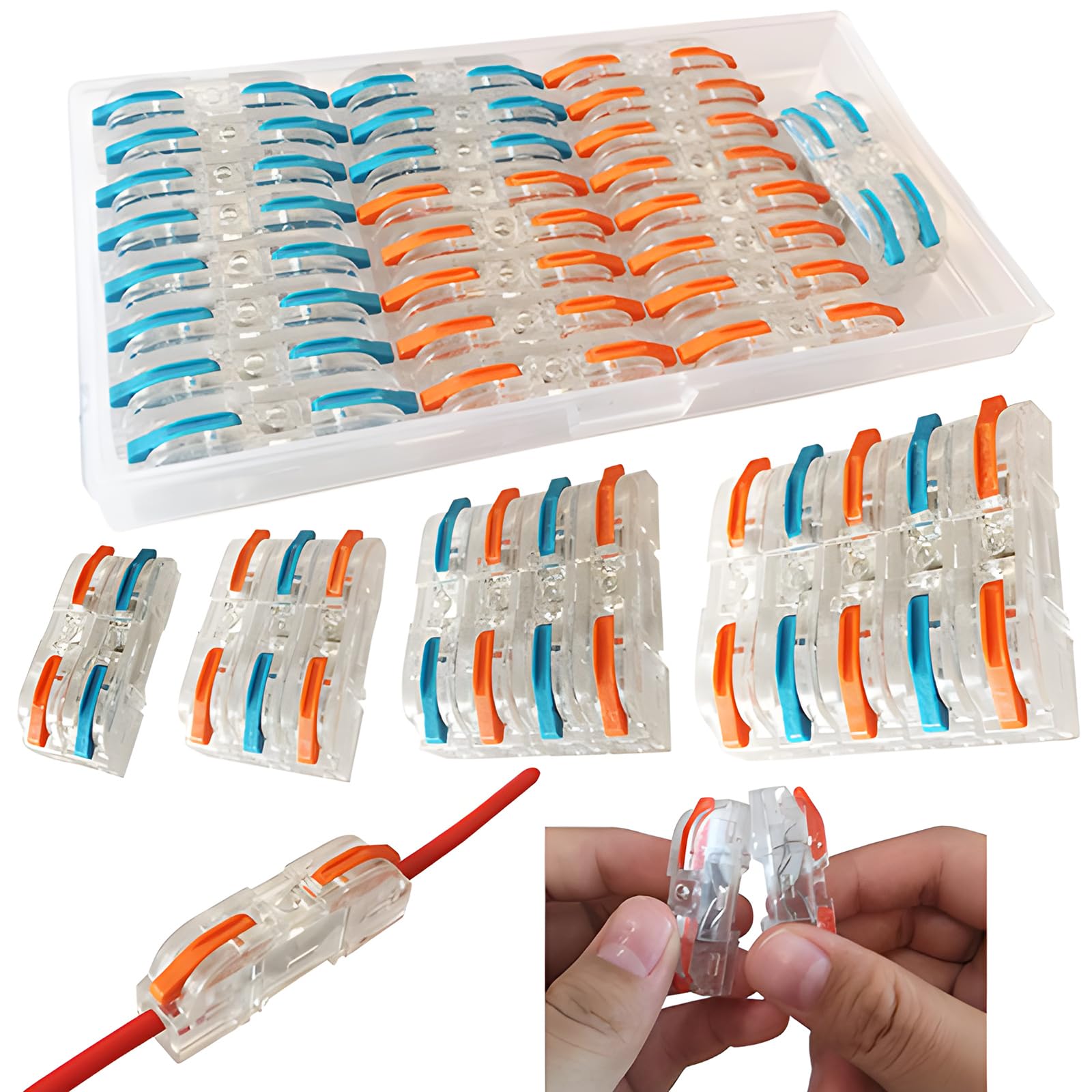 CTRICALVER SPL-1 Compact Wire Connectors, Conductor Wire Clamp Terminal Block with Levers for Solid, Stranded, and Flexible Wire Cables (Blue 13 pcs +Red 13 pcs) — image 1