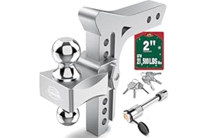 Drop Hitch -8 Inch Adjustable Trailer Hitch (Fits 2-Inch Receiver), Tlvuvmo 21,500 LBS GTW Heavy Duty Truck Hitch, Aluminum Tow Hitches, (2'' & 2-5/16'') Chrome Steel Tow Balls & 2 Anti-Theft Locks