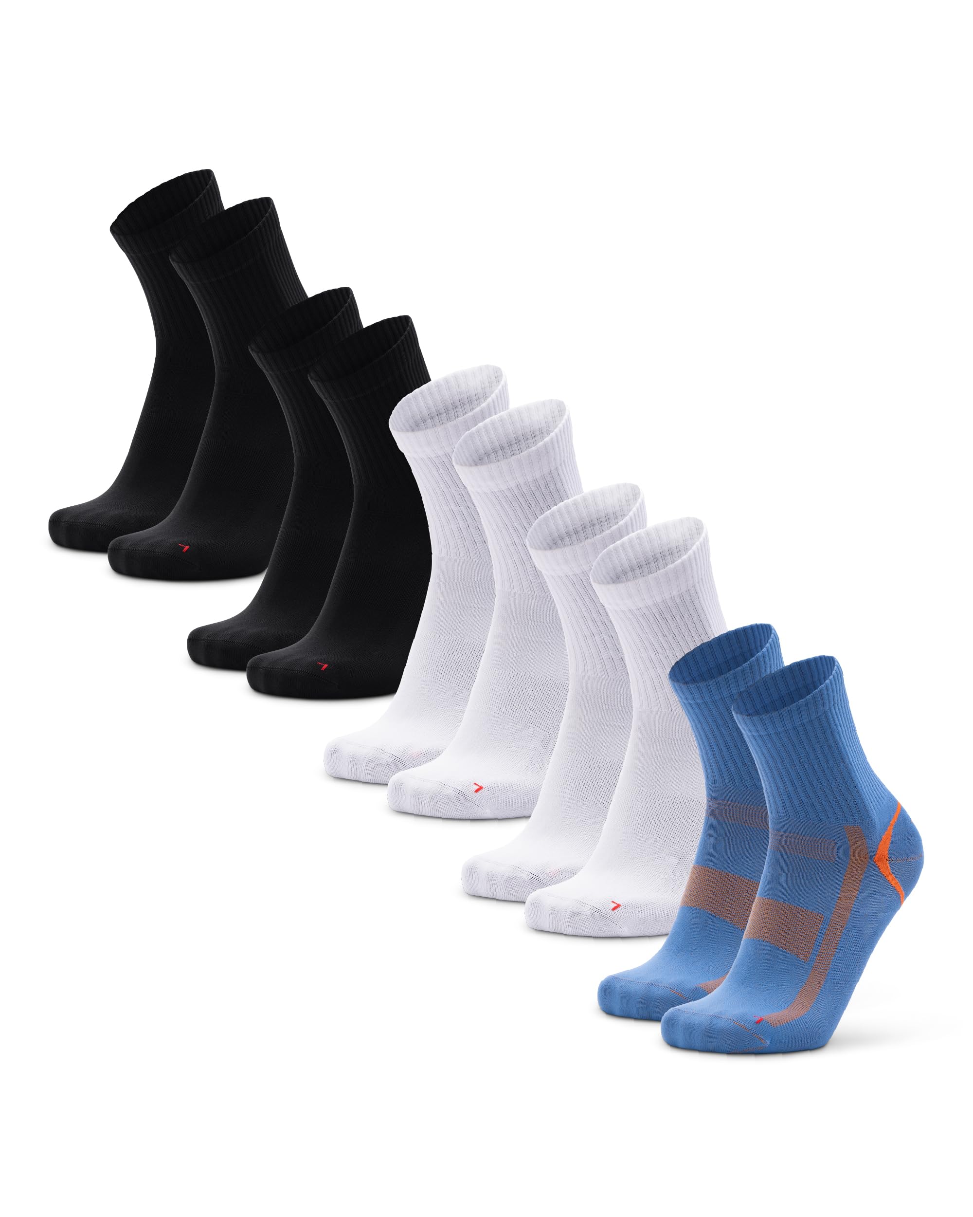 DANISH ENDURANCE Running Socks Precision-Fit, Lightweight, for Men & Women, Unisex, 3 or 5 Pack, Multicolour: 1 x Blue/Orange, 2 x Black, 2 x White, 9-12