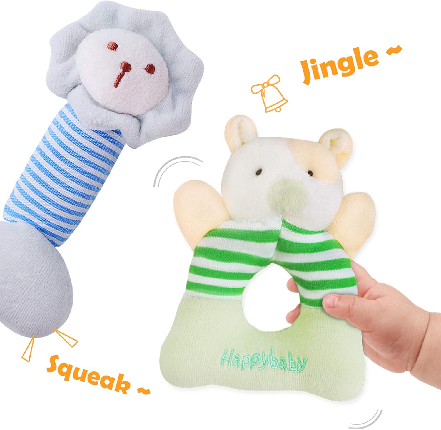 iPlay, iLearn 4 Plush Baby Soft Rattle Set, Hand Grab Sensory Toys, Organic Teether and Shaker, Farm Stuffed Animals, Shower Gifts for 2, 3, 6, 9, 12, 18 Month Olds Newborn, Infant, Toddler, Boy, Girl: Toys & Games