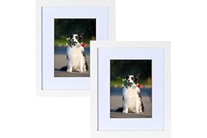 PEALSN 11x14 Picture Frame Set of 2, Made of High Definition Real Glass, Display 8x10 with Mat or 11x14 Without Mat, Photo Frames for Wall Mounting or Table Top Display, White