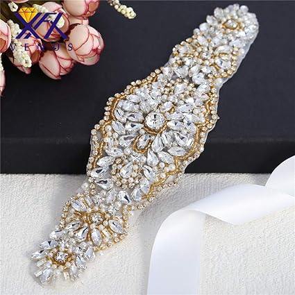 Iron On Clear Rhinestone applique Crystal Pearl  Appliques Embellishment  for Bridal Headband Wedding Garter Bride Sash belt