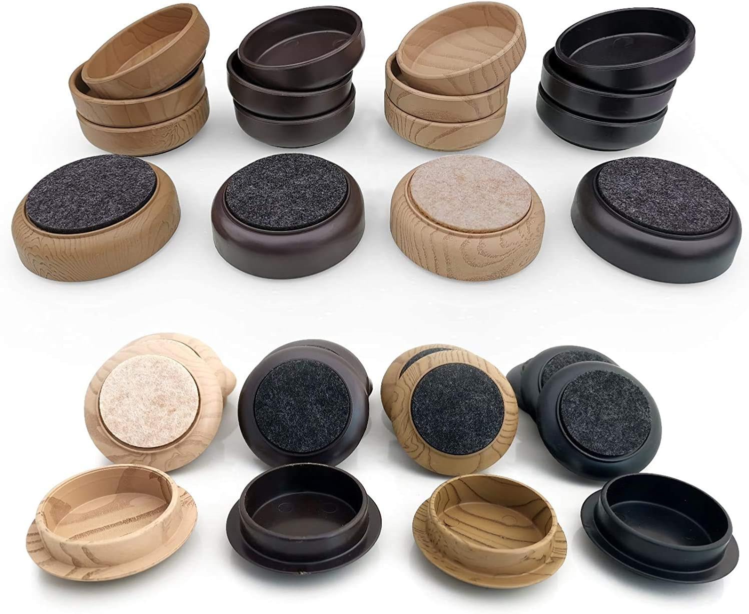 Medipaq Felt Castor Cups - 8x Large 60mm Solid Brown - Protects Wooden & Smooth Floors - Chair & Furniture Leg Protectors