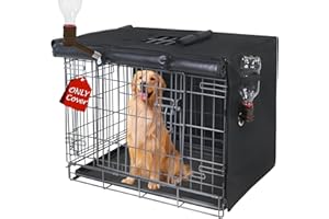 Peipaws Dog Crate Cover 36 Inch - Three Doors Waterproof Dog Kennel Cover, 600D Oxford Fabric Cage Covers with a Water Bottle Nozzle, Allowing Dogs to Drink Water at Any Time. Black (Cover Only)