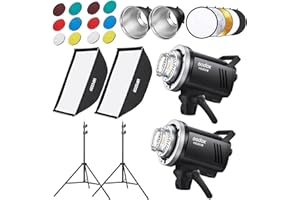 Godox MS300V Studio Flash Kit (2X 300W) with 2 Softboxes, 2 Light Stands, 2 Reflectors, LED Modeling Lamps, 2.4G Wireless X S