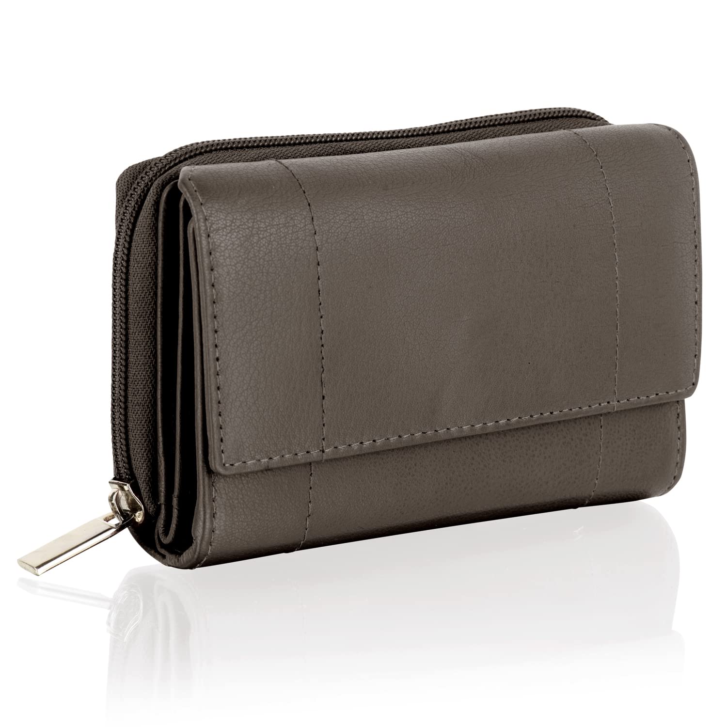Woodland Leathers Purses for Women, Real Leather RFID Protection Small Purse Wallet with Card and Zip Coin Pockets (Brown)