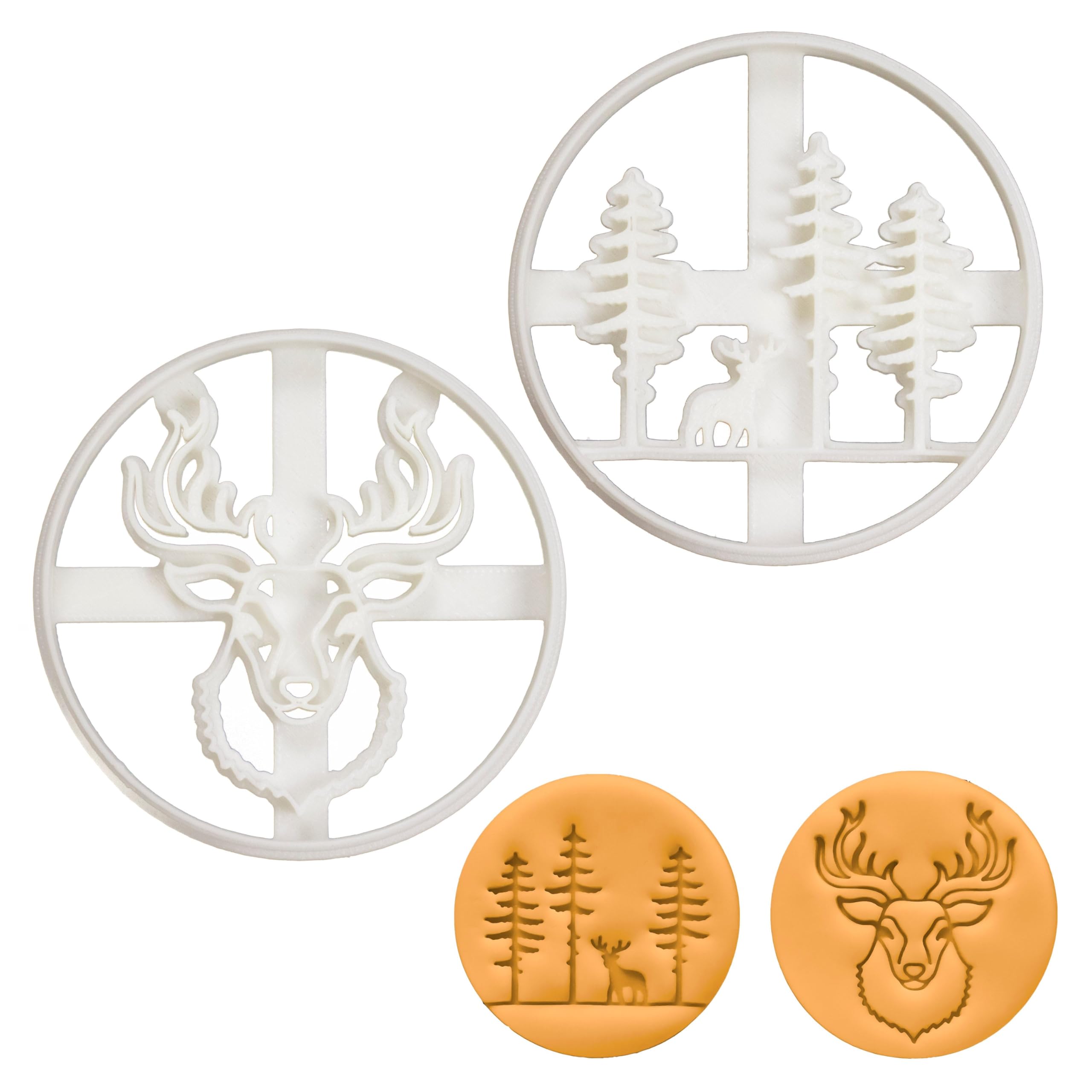 BAKERLOGY Set of 2 Stag Cookie Cutters (Designs: Stag Head and Stag Forest) - Detailed Biscuit Cutter Design for Baking and Crafts, Ideal on Fondant, Dough, Clay