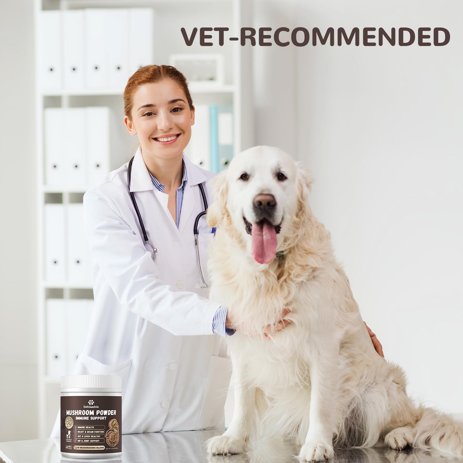 Turkey Tail Mushroom Powder for Dogs, Organic 10 Mushroom Blend for Lipoma Lumps and Bumps, Dog & Cat Herbal Supplements Probiotic with 50% β-Glucan, Joint Gut Immune Skin Support-45 Day Supply