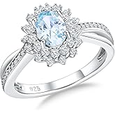 RANDES Oval Engagement Ring Sterling Silver/14K Gold Plated Sapphire/Emerald/Ruby/Aquamarine 2 Cttw Gemstone Halo Rings Split Shank Statement Rings for Women Size 6-10