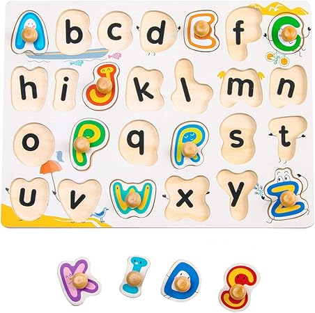 Amazon Robud 木製パズル 幼児知育玩具 赤ちゃん アルファベットゲーム モンテッソーリ おもちゃ パズル 形合わせ 積み木 モンテッソーリ 入園祝い 形認識 カラフル 学習玩具 ブロックおもちゃ 誕生日木製おもちゃ 英語 子供向けパズル 木製パズル おもちゃ