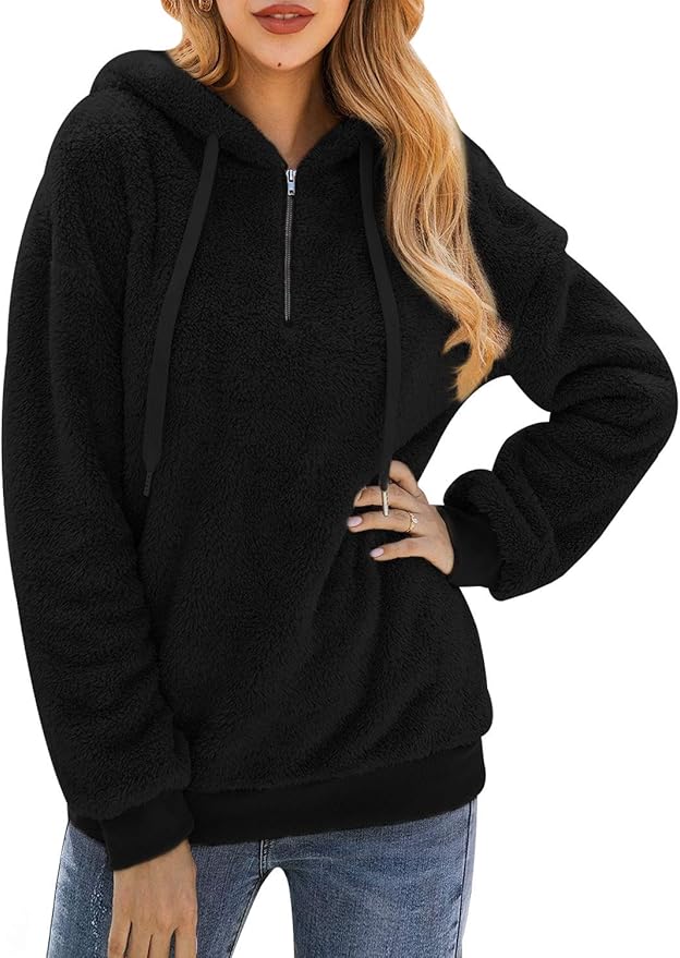 Bwiv Women's Baggy Fluffy Pullover Hoodie with 1/4 Zipper and ...