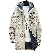 Scapodo Men's Hooded Sweater Coat Knit Fleece Lined Long Cardigan Jacket with Zip Front Pocket Vintage Casual Zip Up