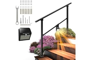 ARTI-LIFE Hand Rails for Outdoor Steps, 4 Step Hand Railing, Railings for Outdoor Steps with Solar Deck Lights for Seniors Pregnant Woman Handicap for Porch Railing and Deck Hand Rail.
