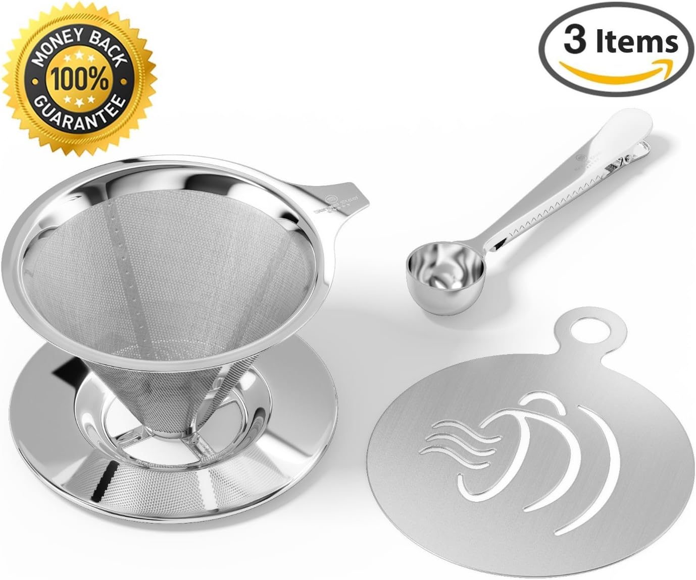 Stainless Steel Coffee Filter Cone - Professional Grade Ultra Fine Mesh Coffee Dripper - Pour Over Coffee Maker & Brewer for Ease of Use - Paperless Filter