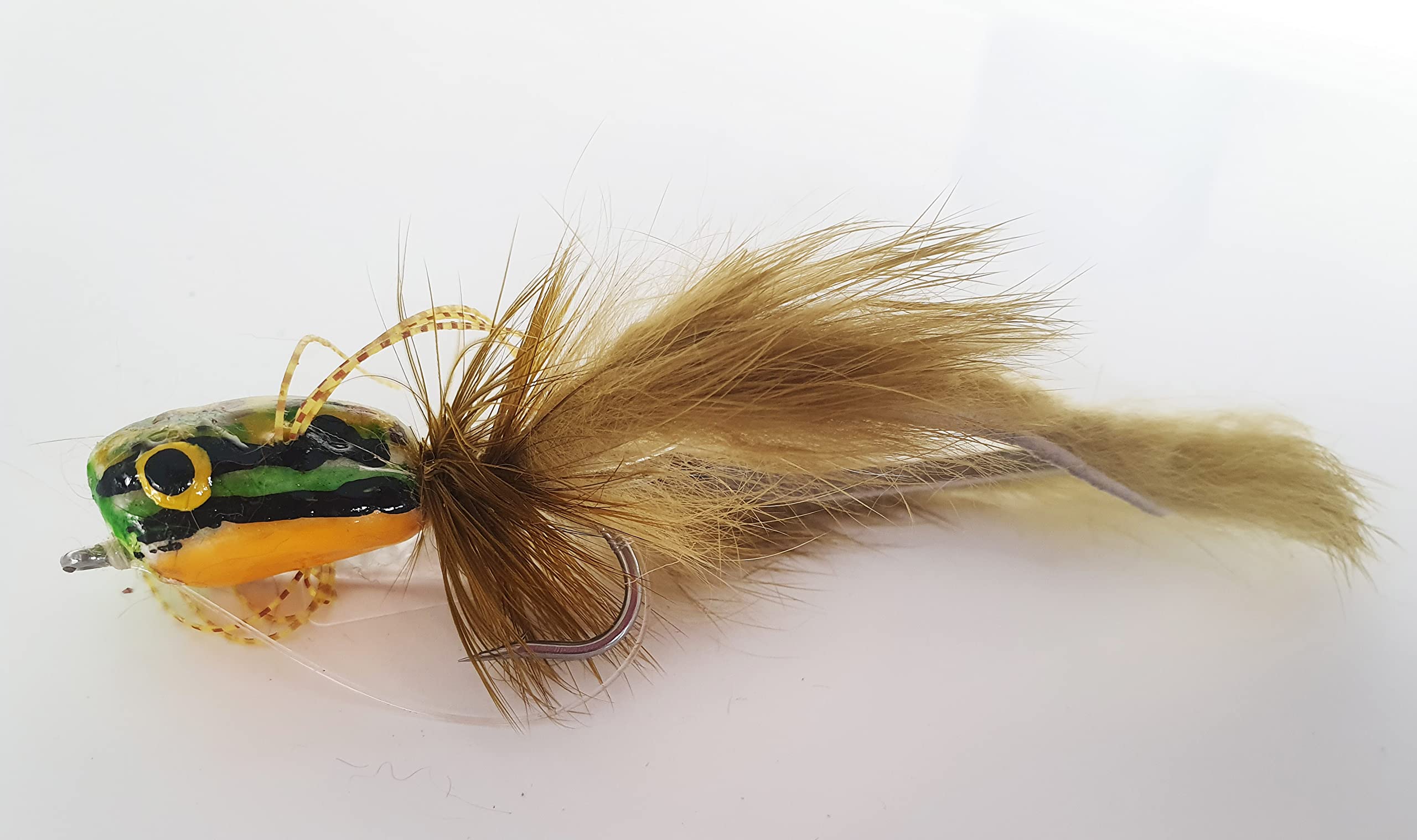 FISHIN ADDICT Frog pike fishing fly zonker Size 2 / 130mm with popper head + weedguard (GREEN)